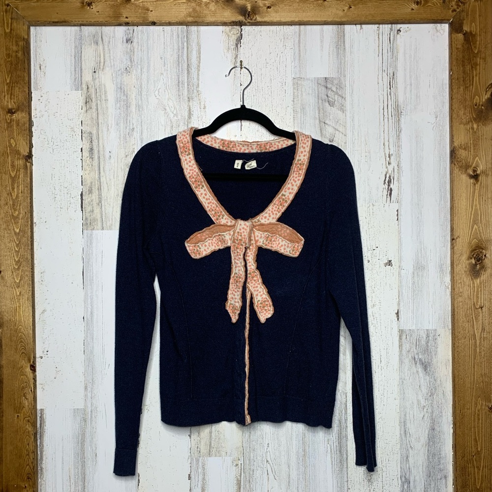 Moth Anthropologie bow front cardigan dark blue - Picture 1 of 4